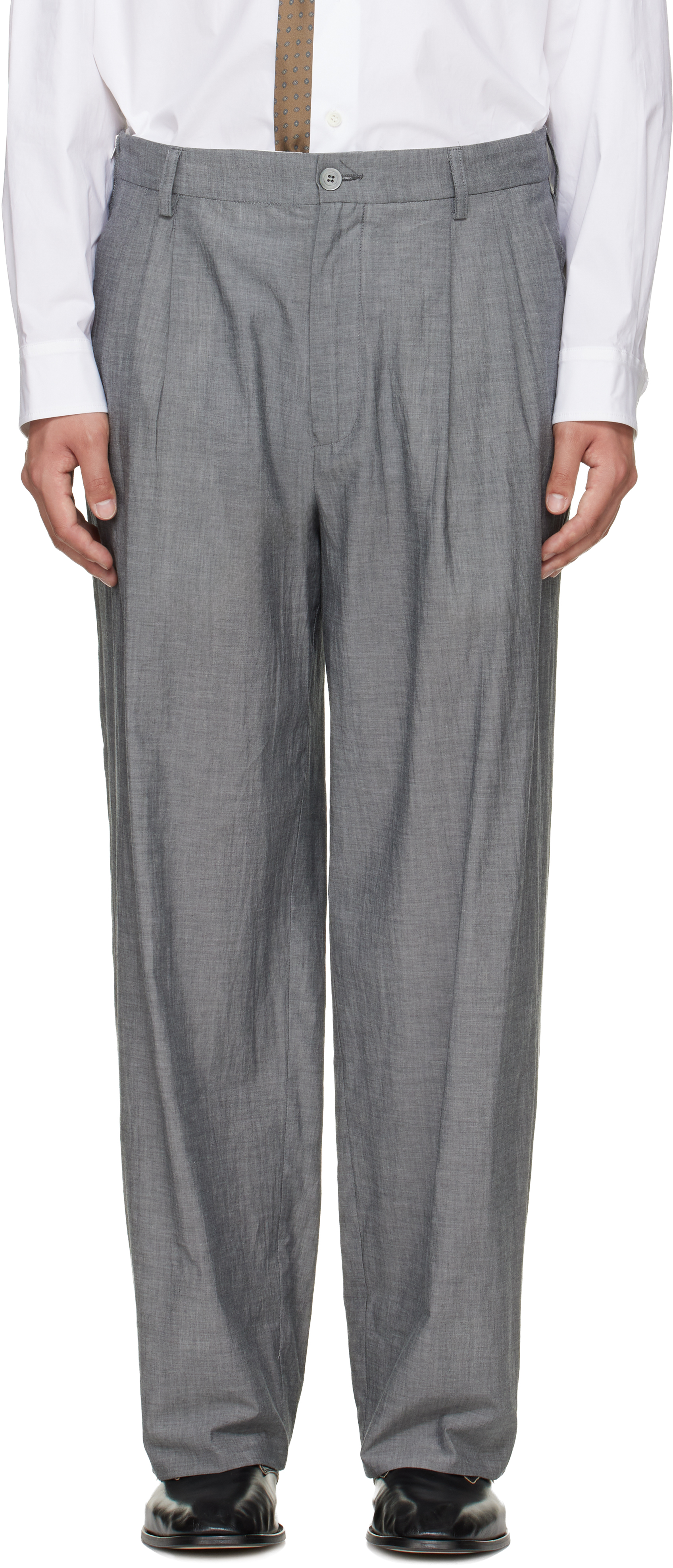 Gray Zipped Double Pleats Trousers