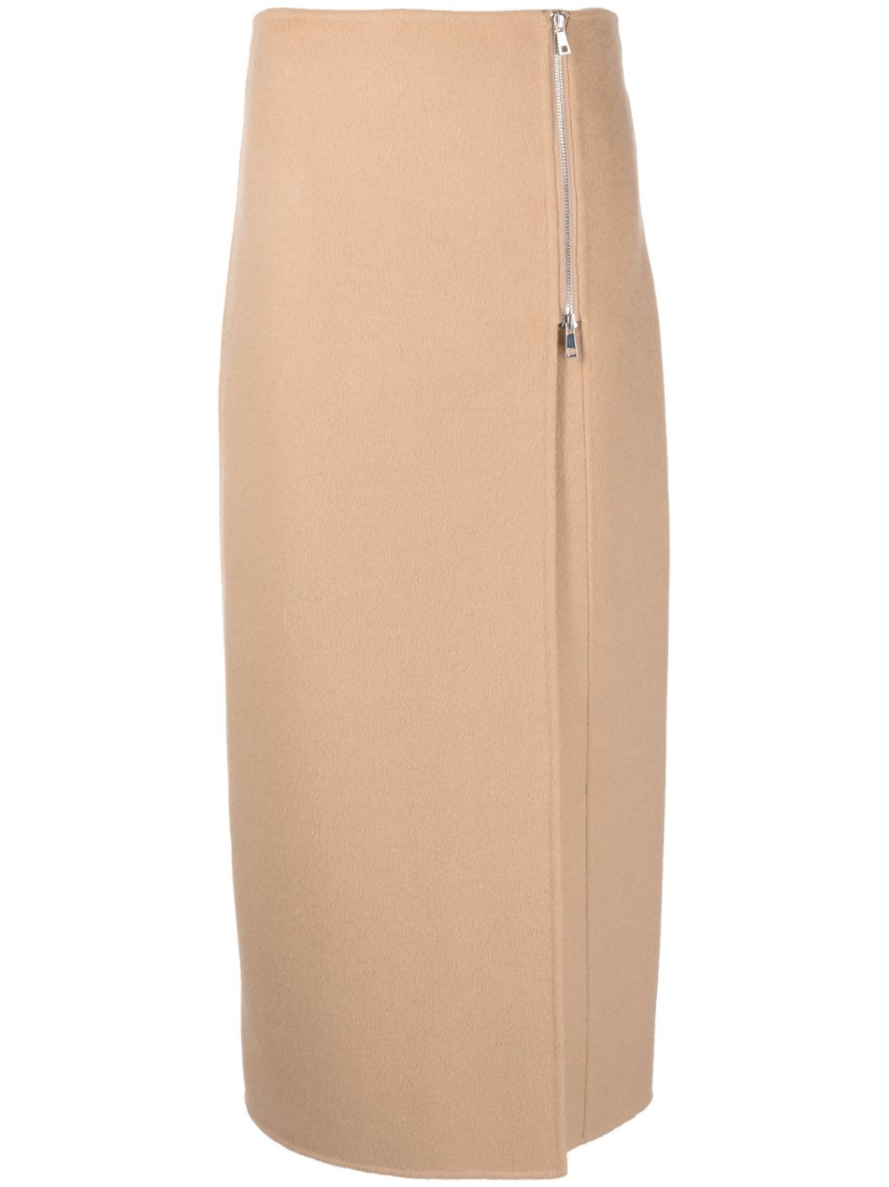 Zip-up straight wool skirt - Neutrals