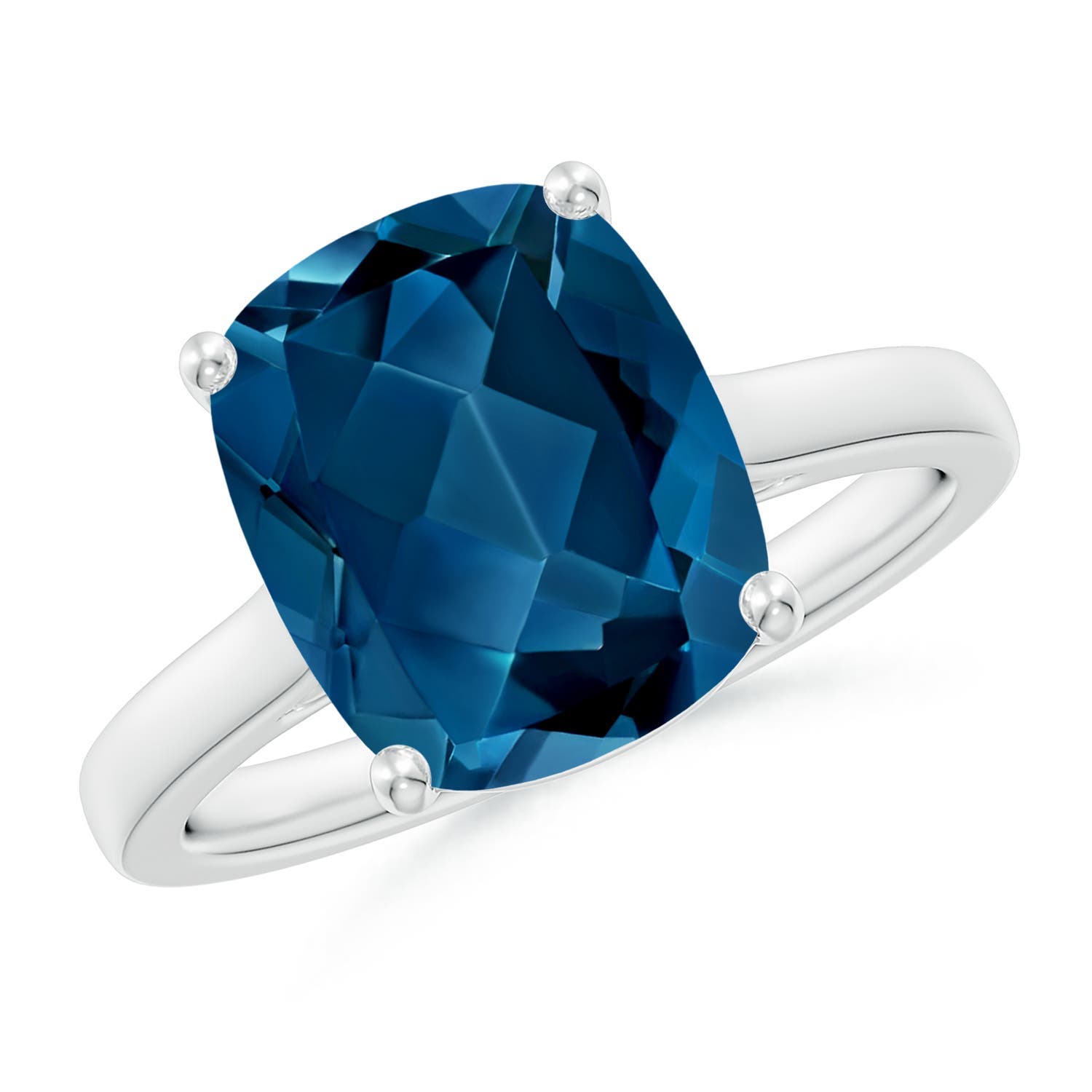 Angara 4.5 Carats Classic Cushion London Blue Topaz Solitaire Ring in Platinum