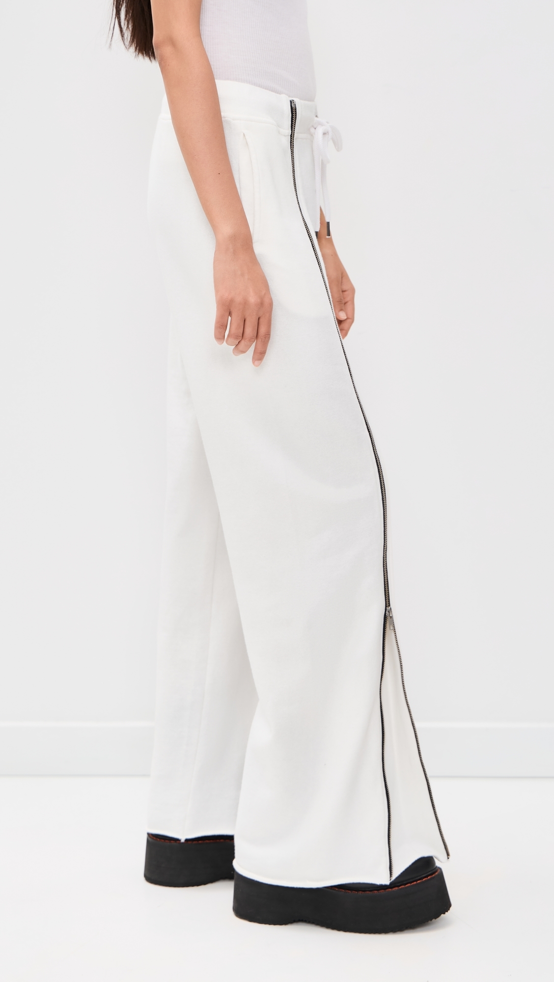 Zippered Wide Leg Sweatpants White
