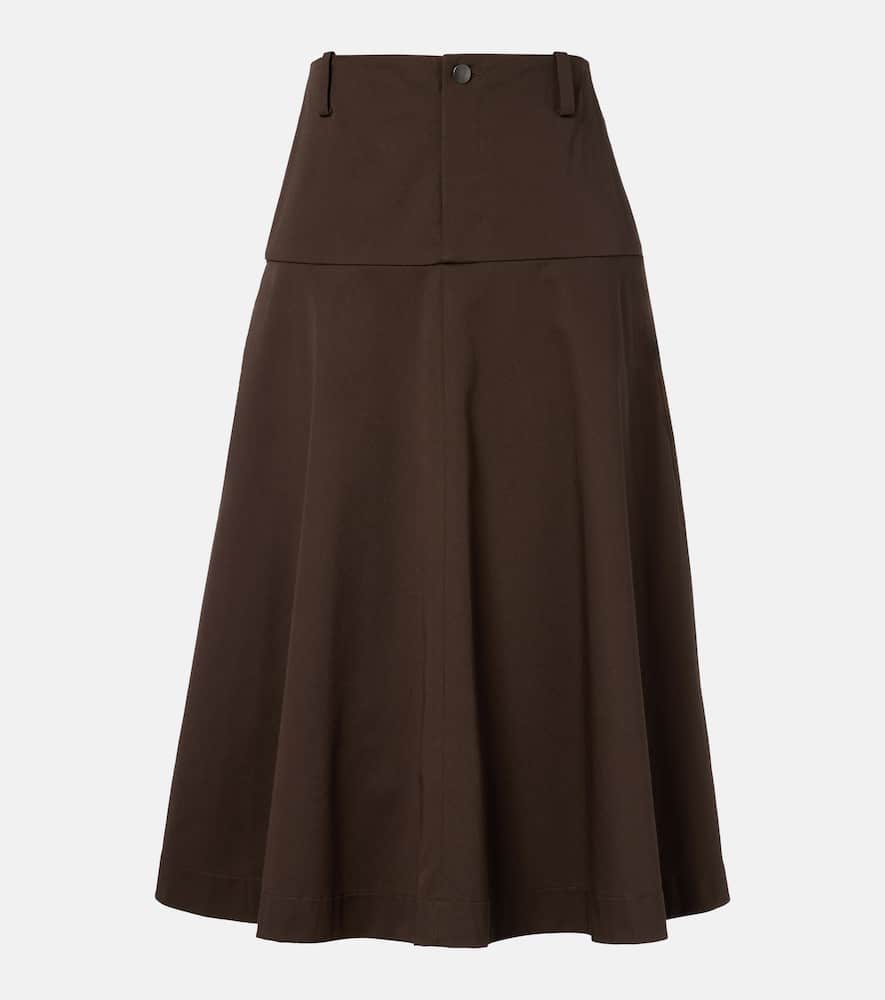Cotton twill midi skirt