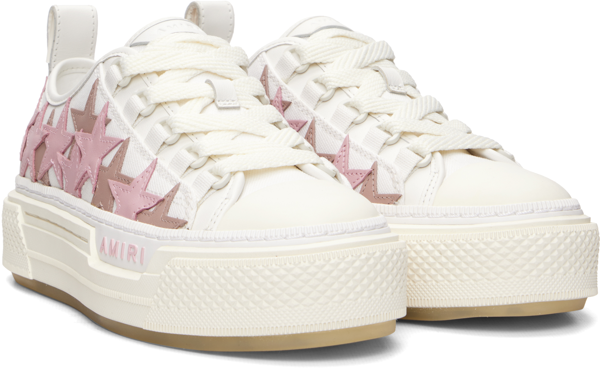 White & Pink Stars Court Low Sneakers