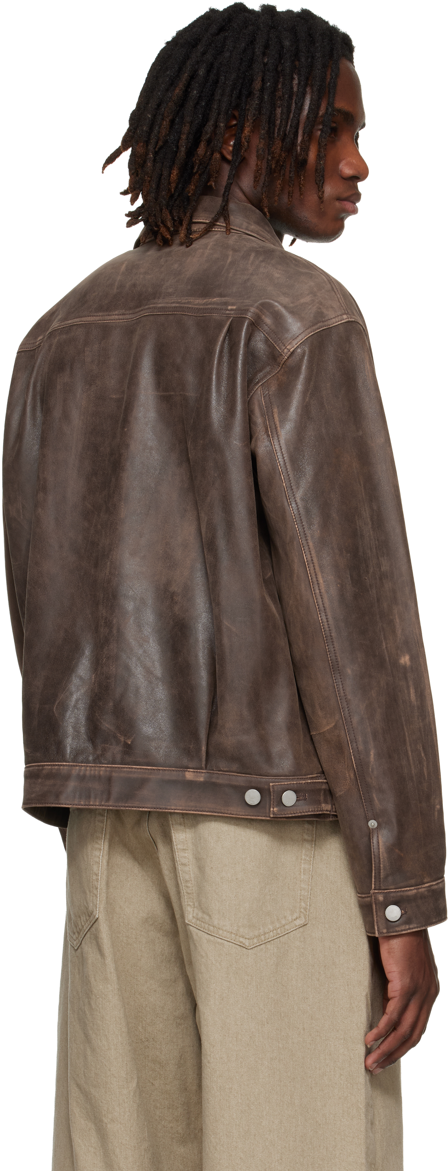 Brown Cracked Leather Trucker Jacket