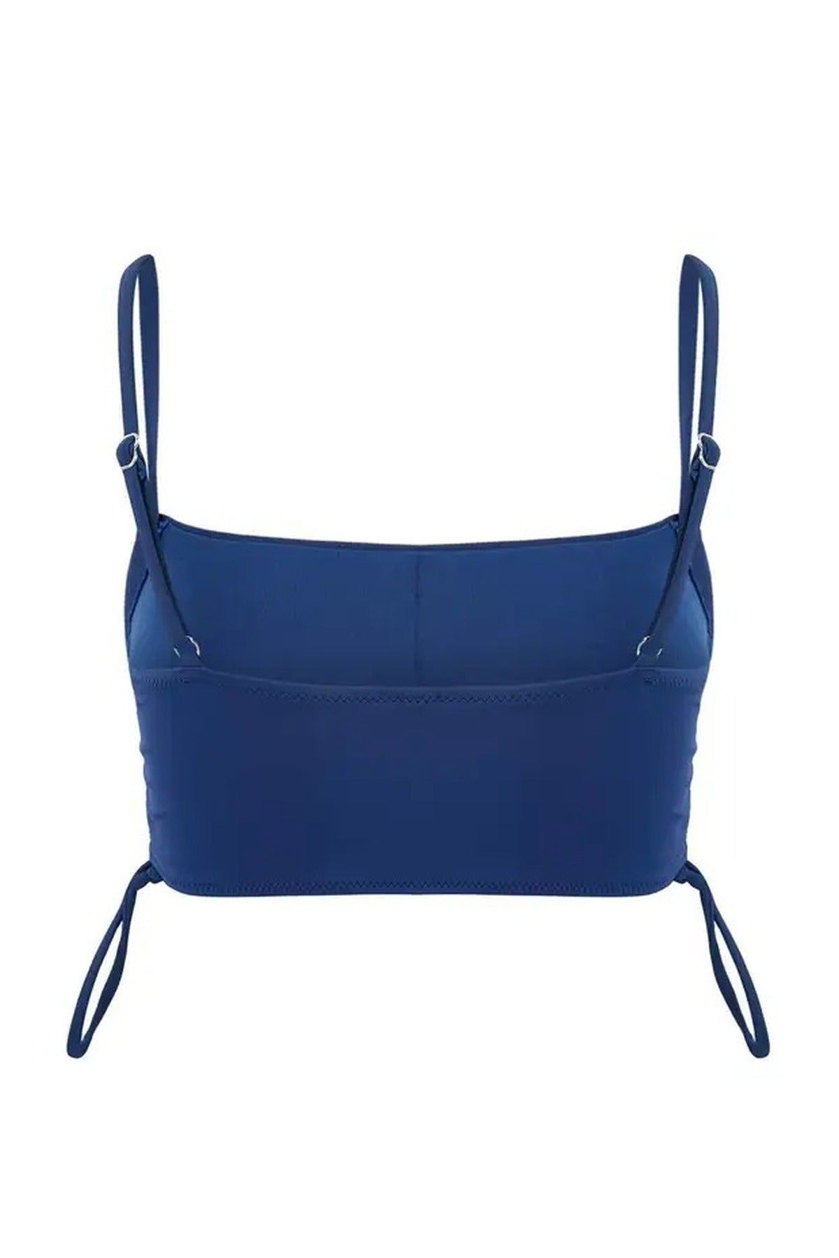 Wovcor Square Neck Ruched Side Detail Bikini Top In Dark Navy