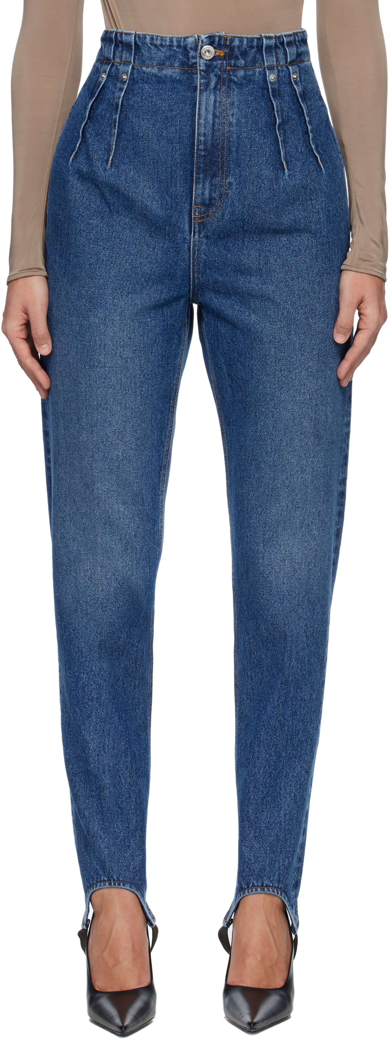 Blue Denim Cigarette Stirrup Jeans