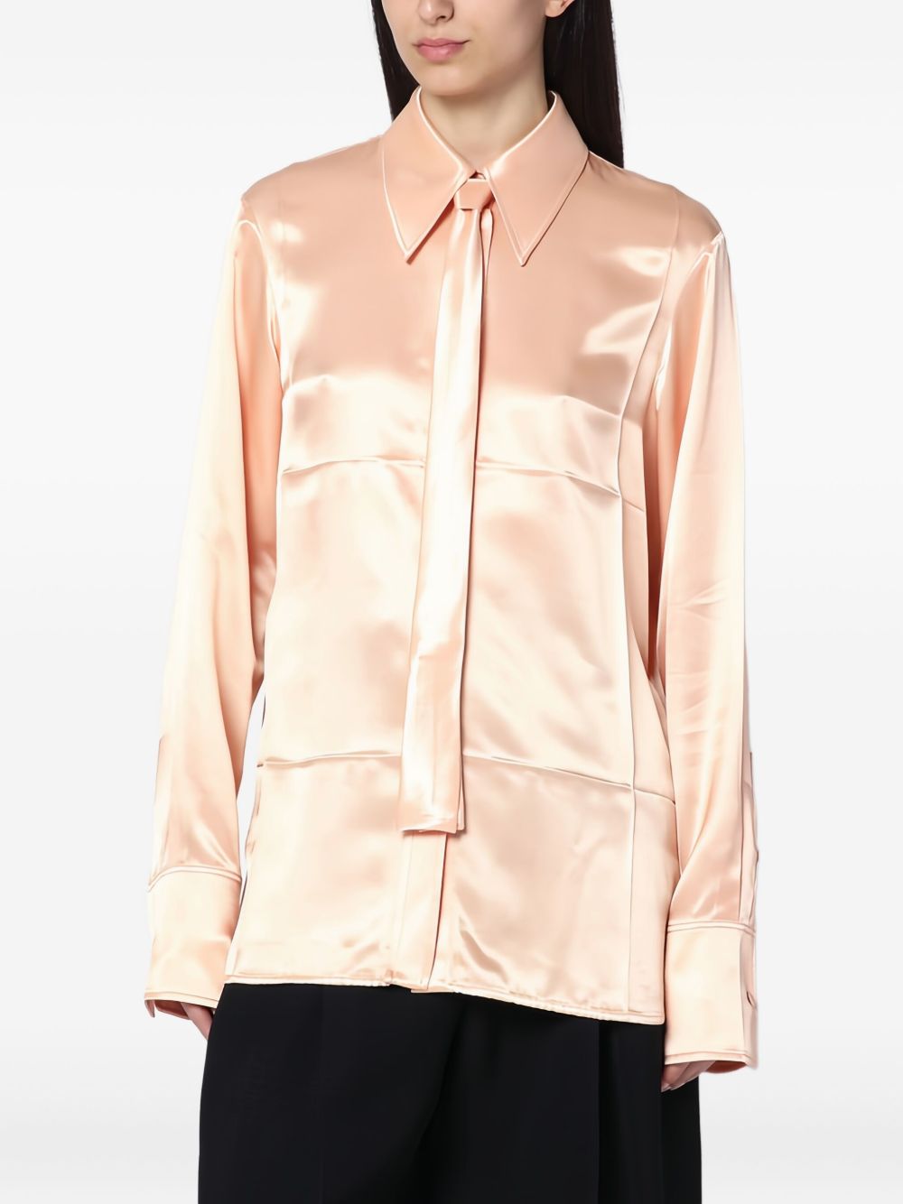 Satin tie-neck shirt - Pink
