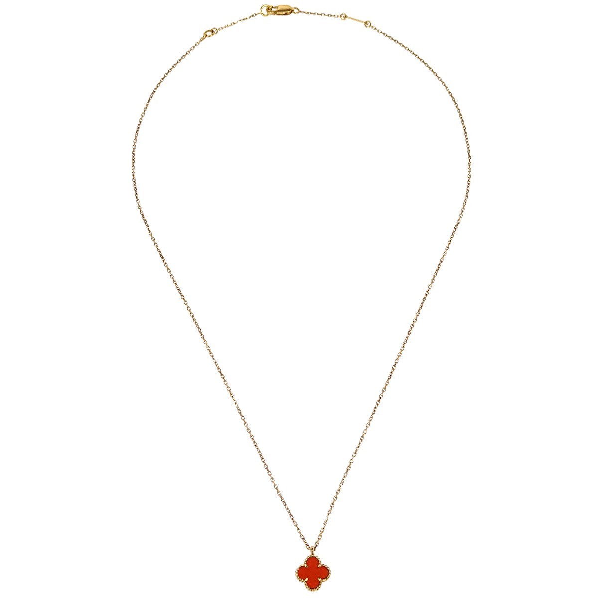 Van Cleef & Arpels Sweet Alhambra Carnelian 18K Yellow Gold Pendant Necklace Pre-Owned