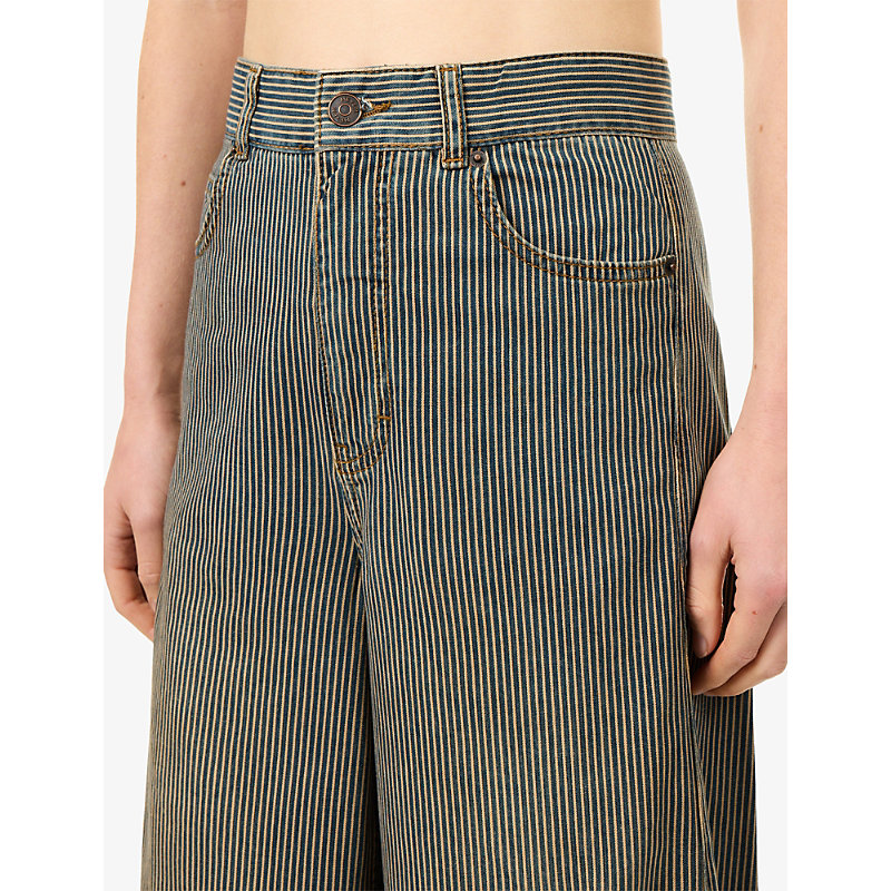 Womens Striped Wide-Leg Denim Jeans