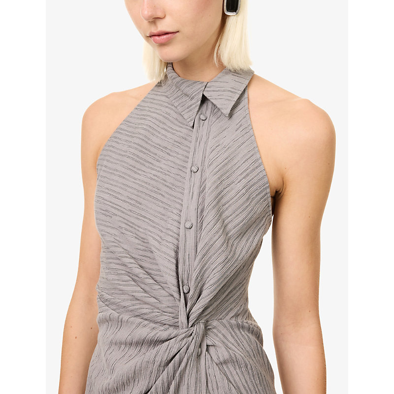 Womens Twist Knot Shirt Cotton-Blend Maxi Dress