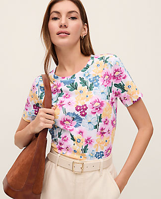 Ann Taylor Weekend Floral Crew Neck Tee