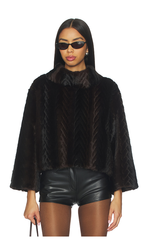 Jocelyn Faux Mink Pullover Sweatshirt in Chocolate. XS also in L