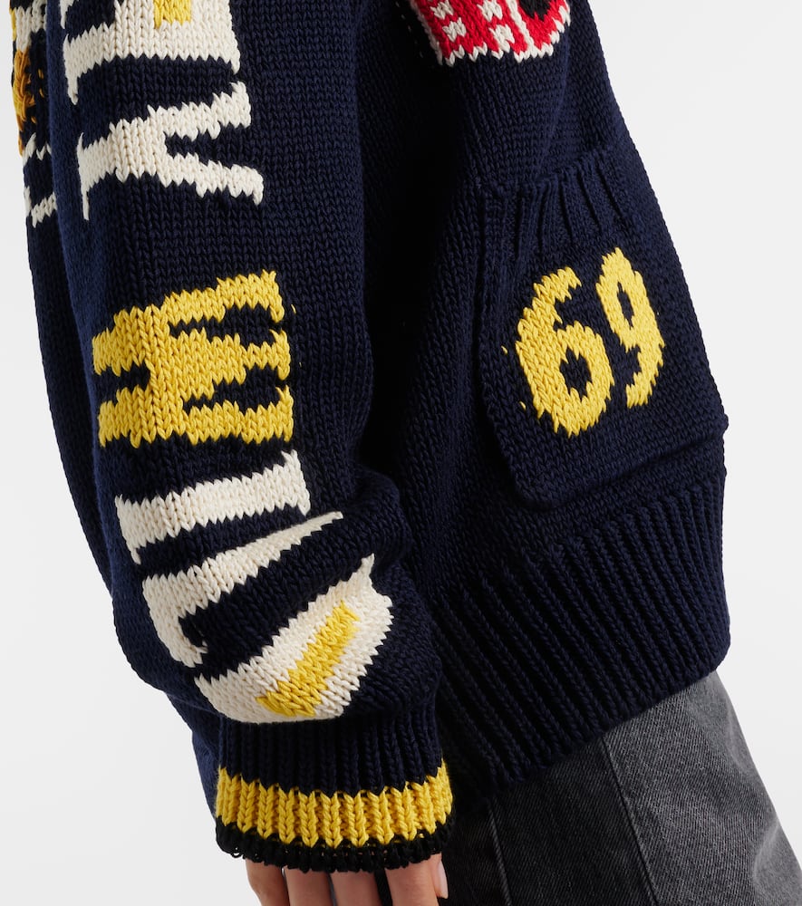 Intarsia cotton zip-up cardigan