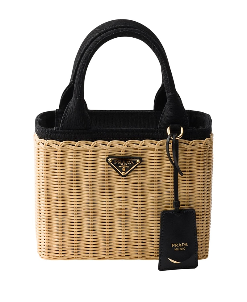 Small Wicker And Canvas Tote Bag
