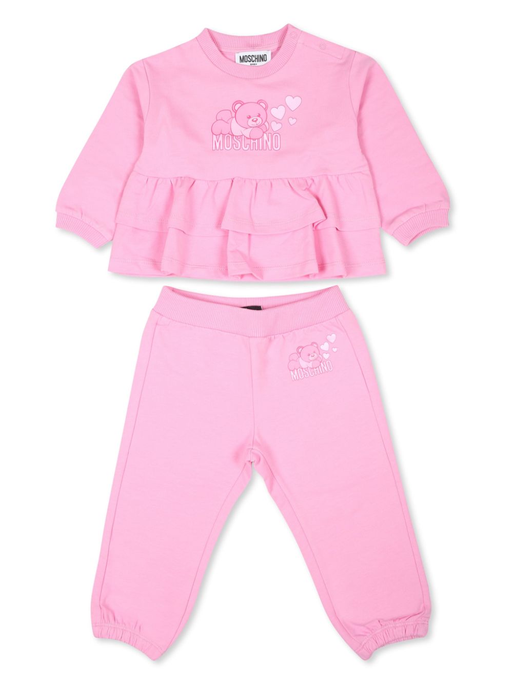Teddy Bear-print cotton trouser sets - Pink