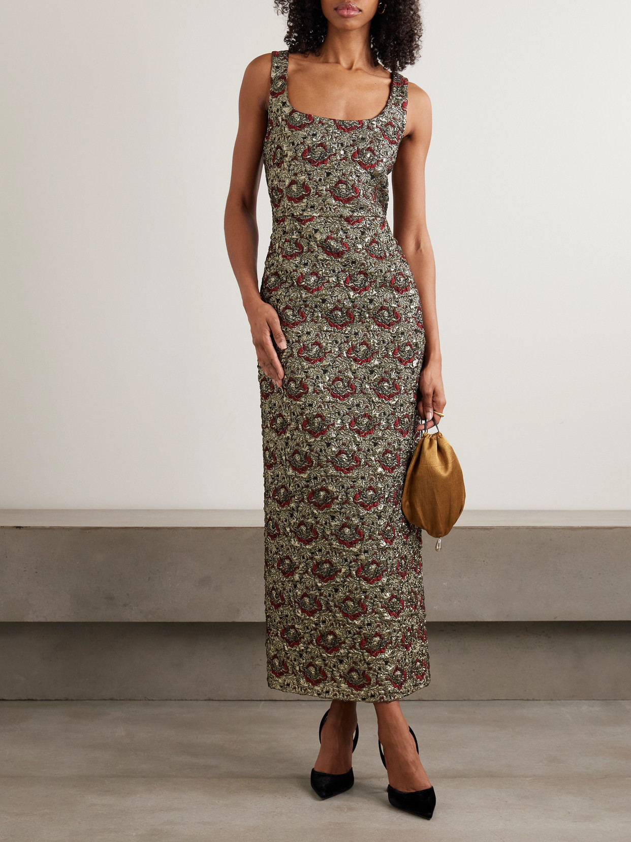 Ravenna Metallic Jacquard Midi Dress - Multi