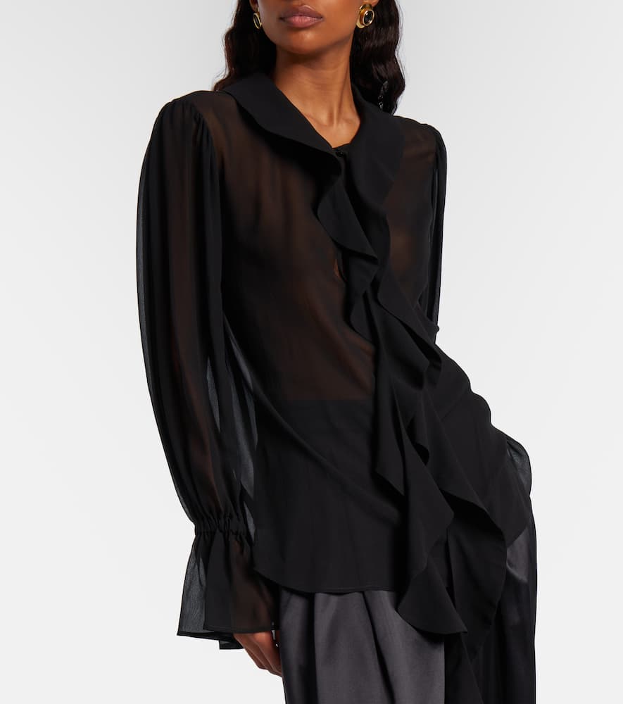 Ruffled sheer silk blouse