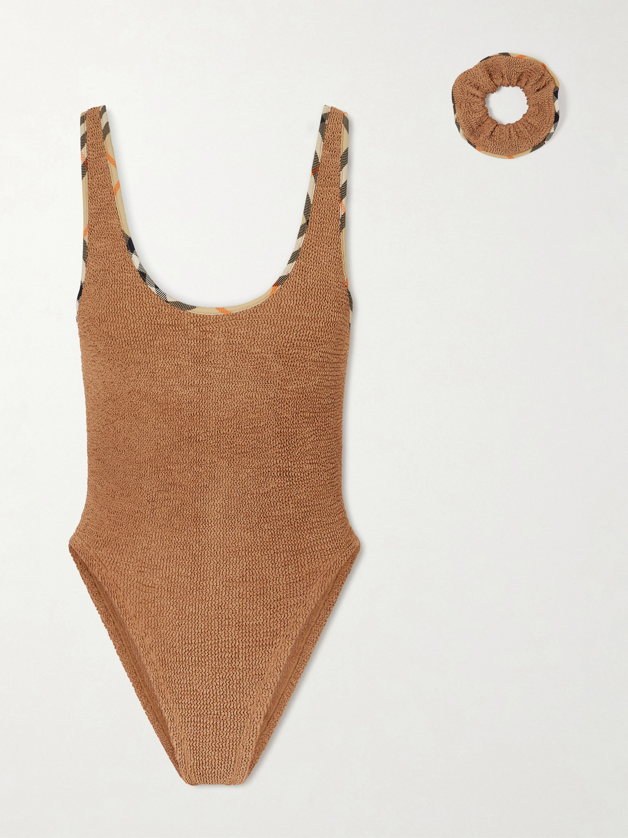 + Hunza G Faye Checked Original Crinkle™ Swimsuit - Brown