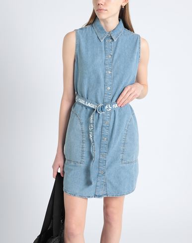 Klj Slvless Belted Denim Dress Woman Mini dress Blue