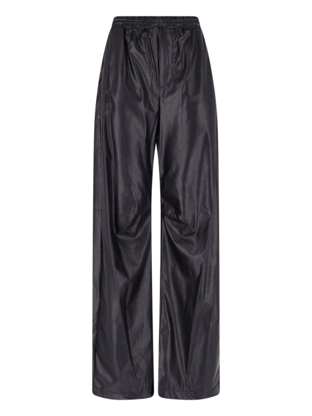 MM6-Style Draped Viscose Trousers with Coated Finish