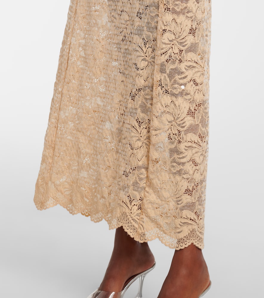 Sequined off-shoulder lace maxi dress