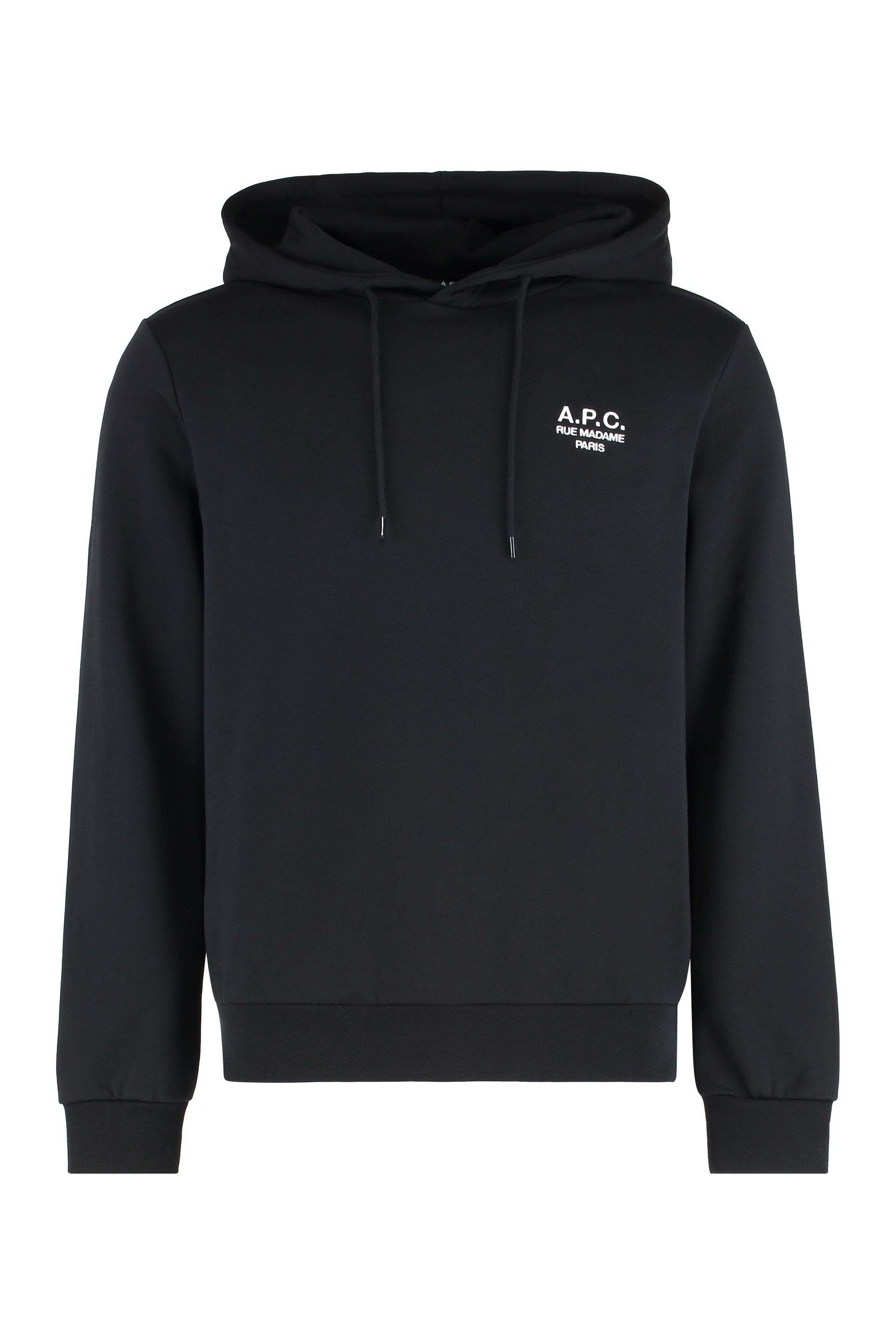 Cotton Logo-Embroidered Hoodie — Black