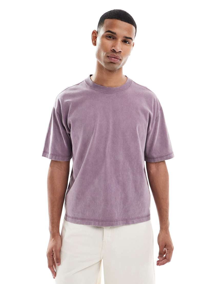 Short sleeve heavyweight cropped T-shirt in purple