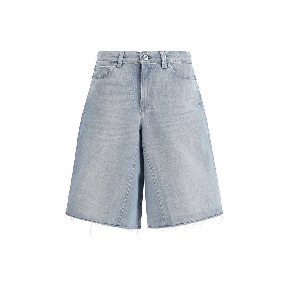 Raw-Hem Denim Bermuda Shorts — Blue