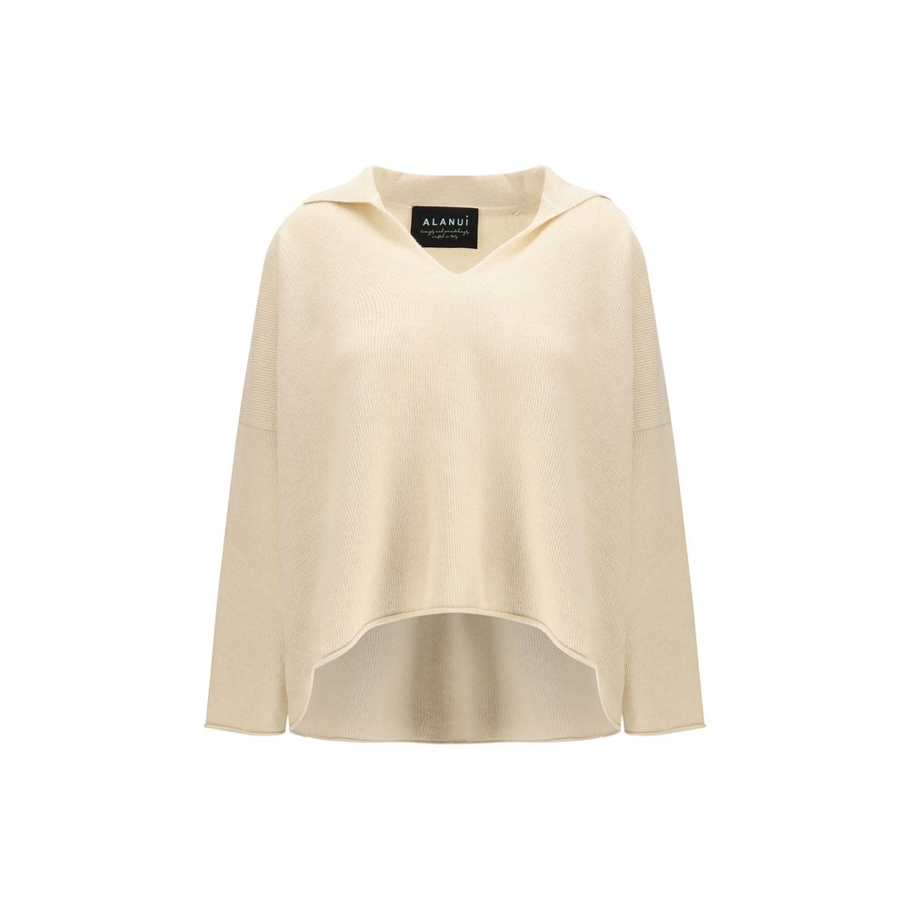 Cashmere Polo-Collar Sweater — Beige