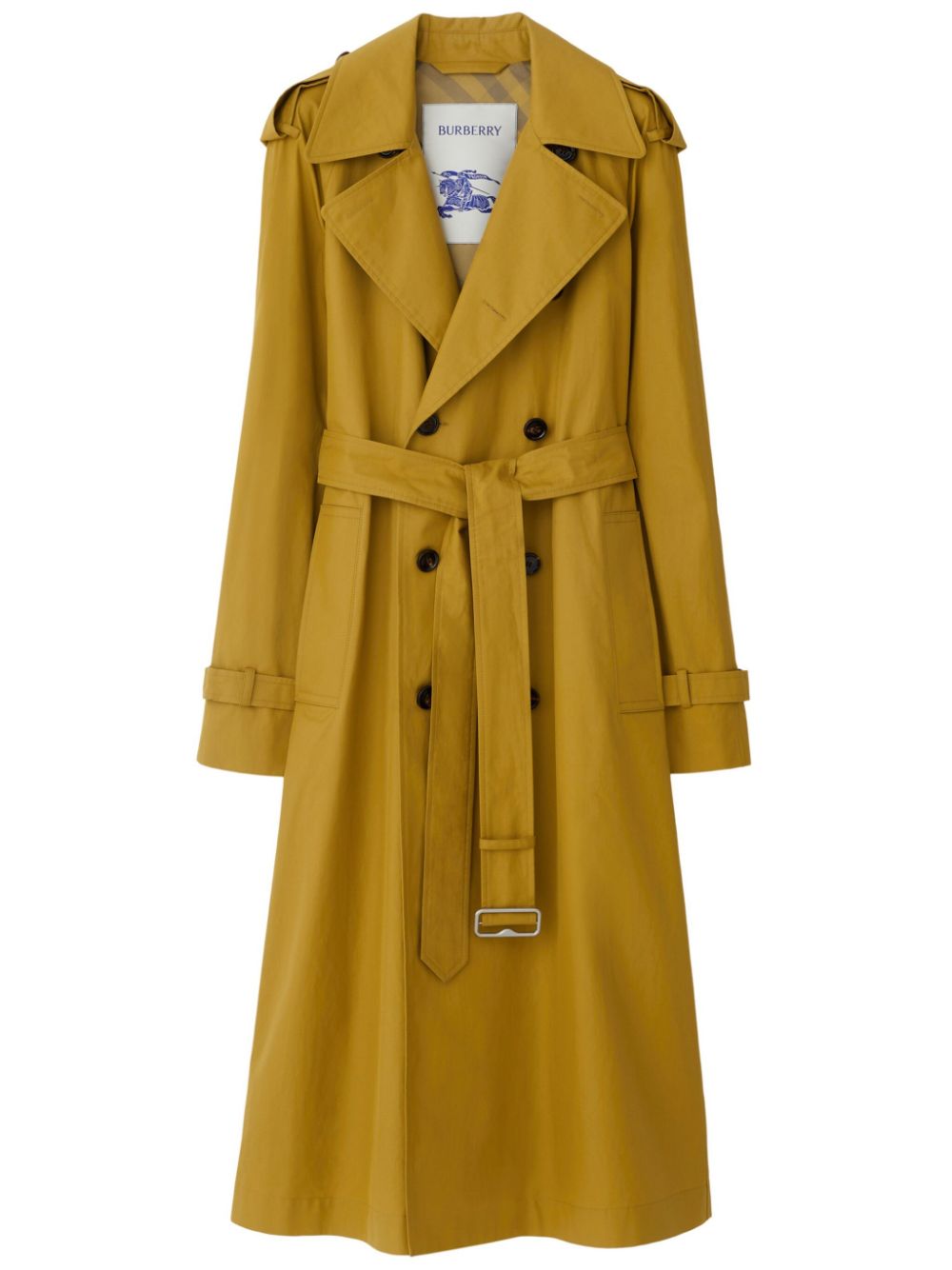 Long gabardine cotton trench coat - Yellow