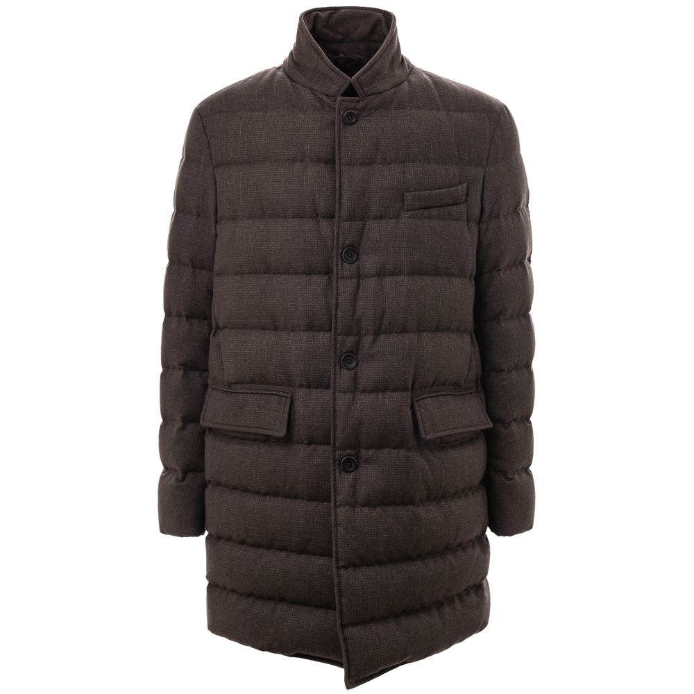 Wool-Blend Padded Down Jacket — Brown