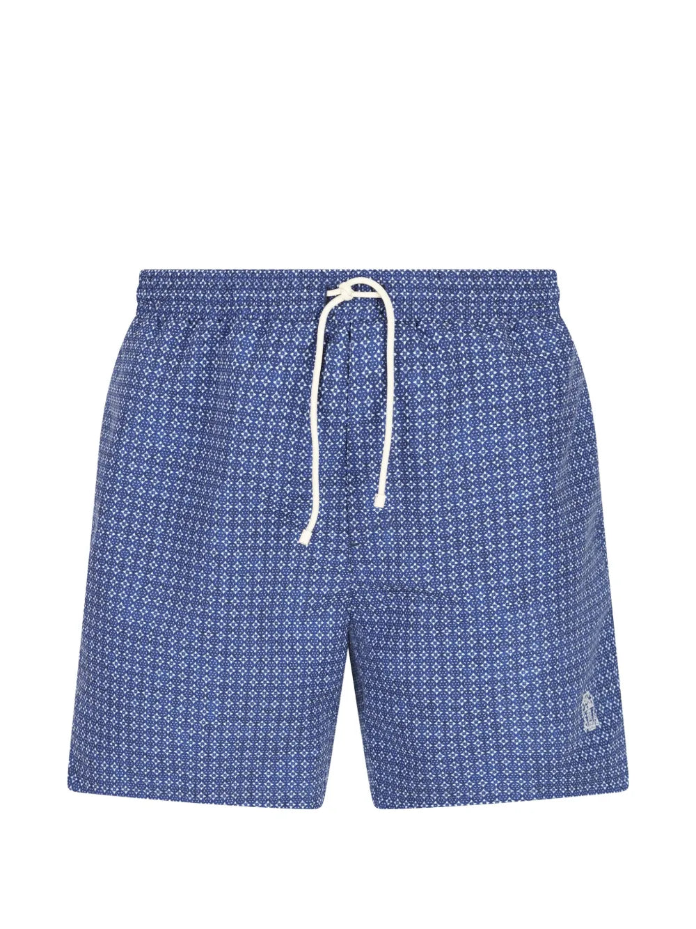 Geometric-Pattern Swim Shorts — Blue