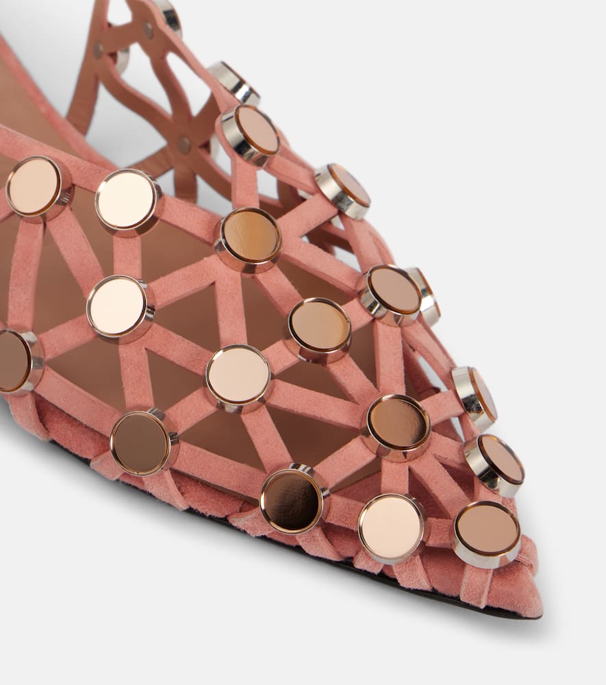 The Attico Grid embellished suede slingback flats