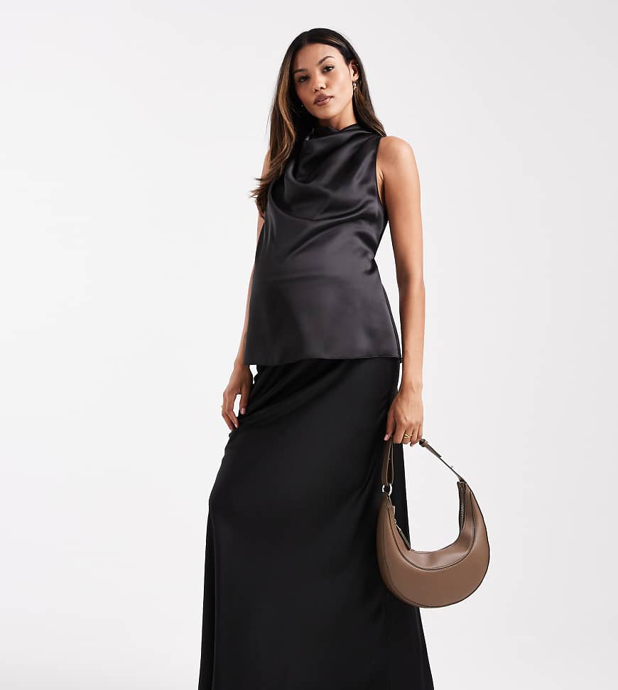 ASOS DESIGN Maternity satin bias midi skirt-Black
