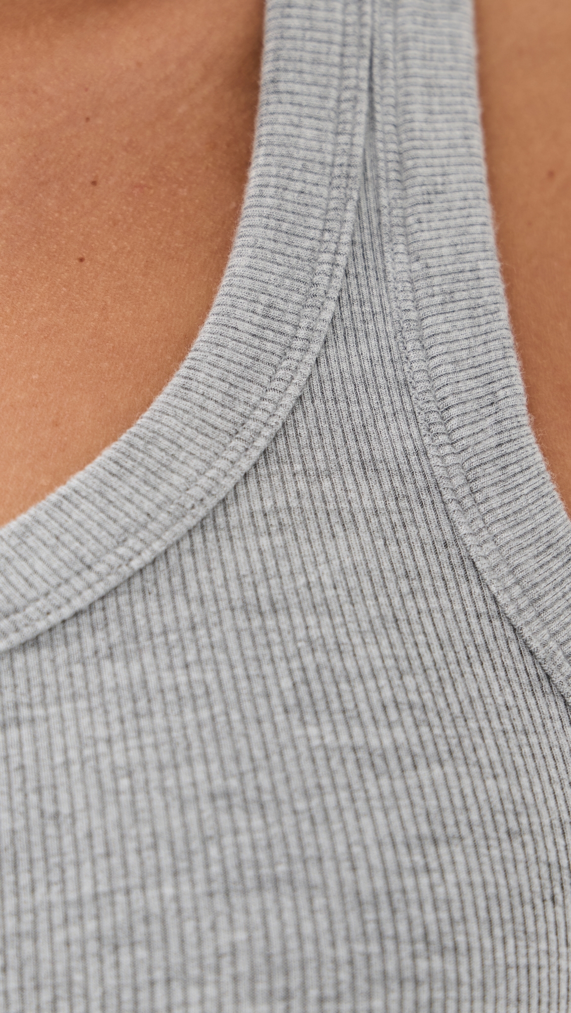 Rib Fitted Scoop Tank Heathered Grey