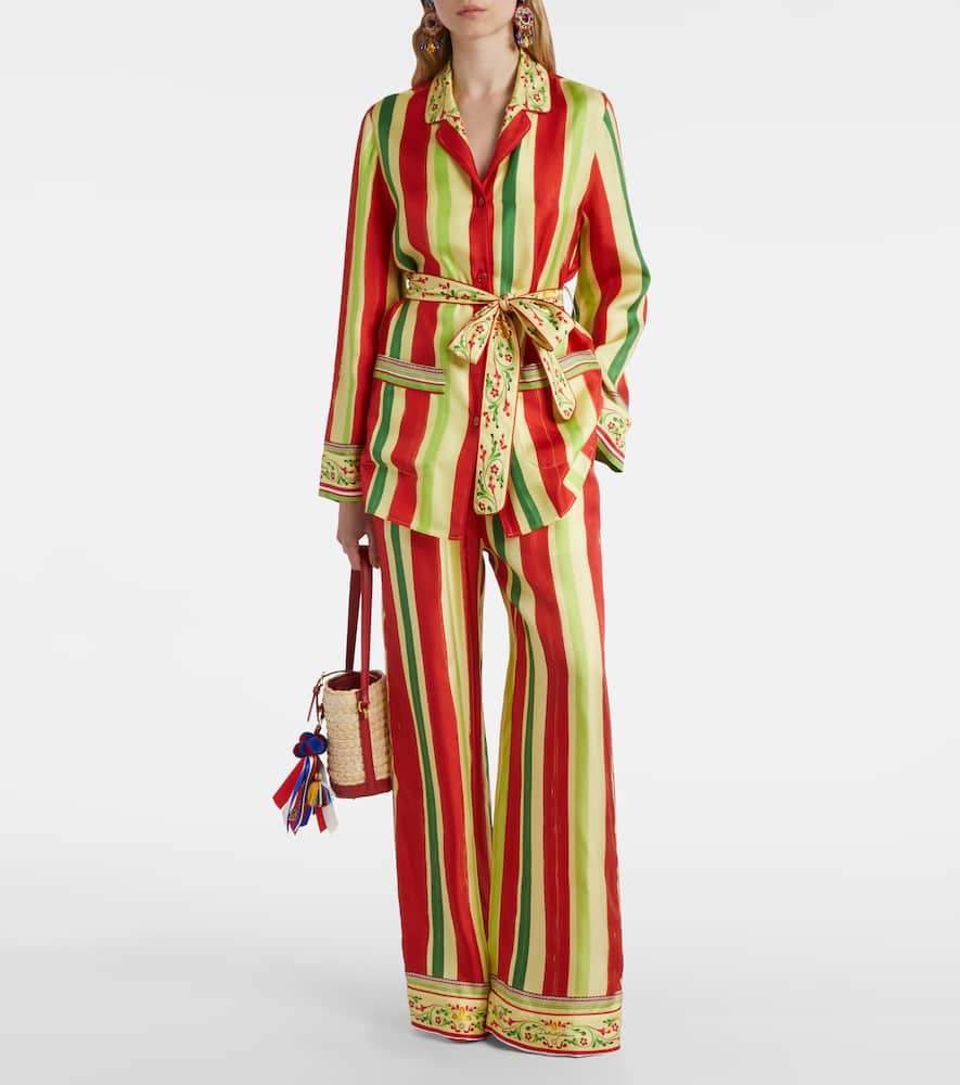 High-rise striped silk palazzo pants