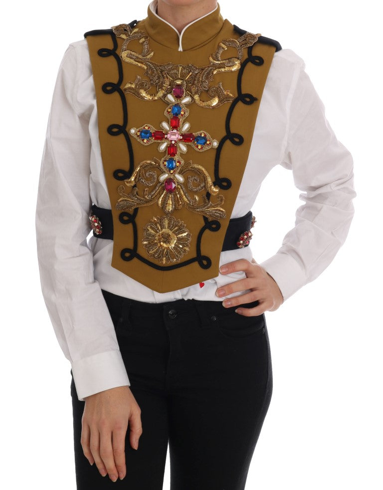 Crystal Cross-Embellished Vest — Yellow