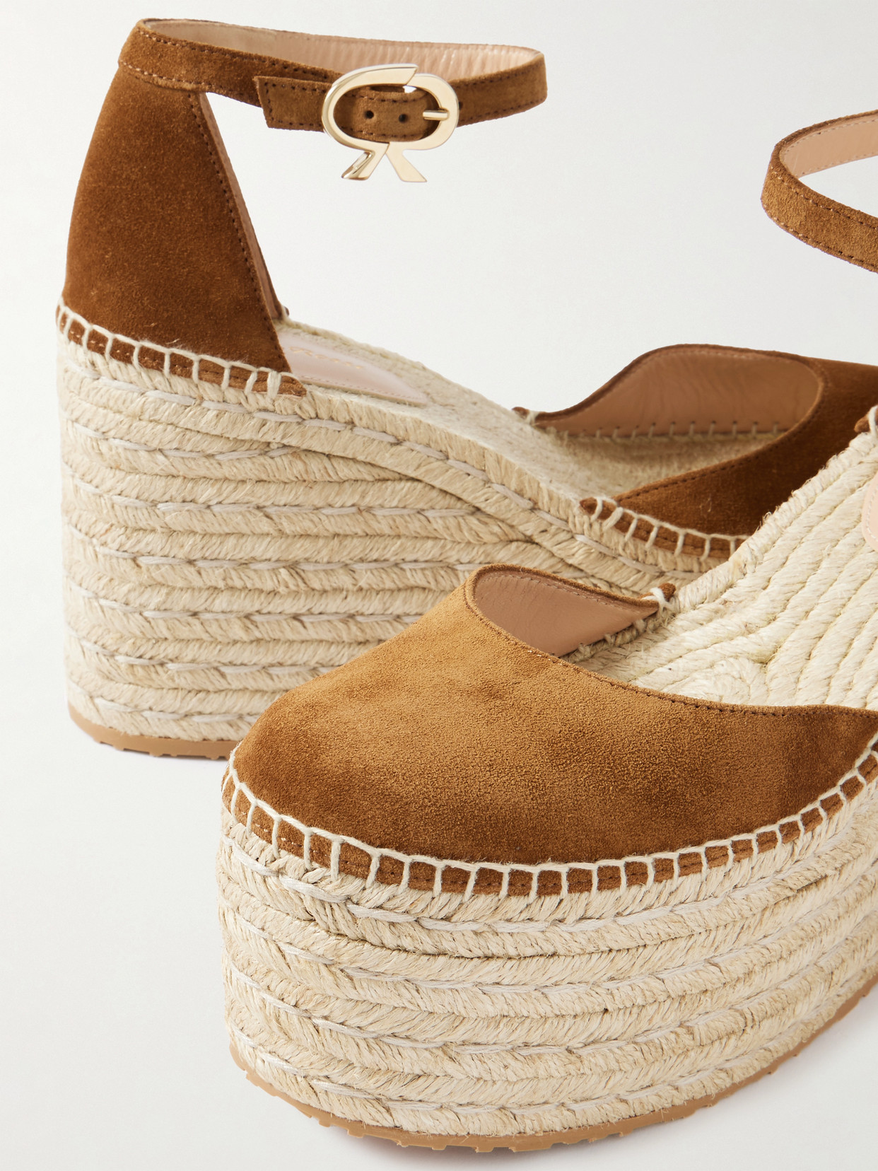 Suede Espadrille Platform Sandals - Brown