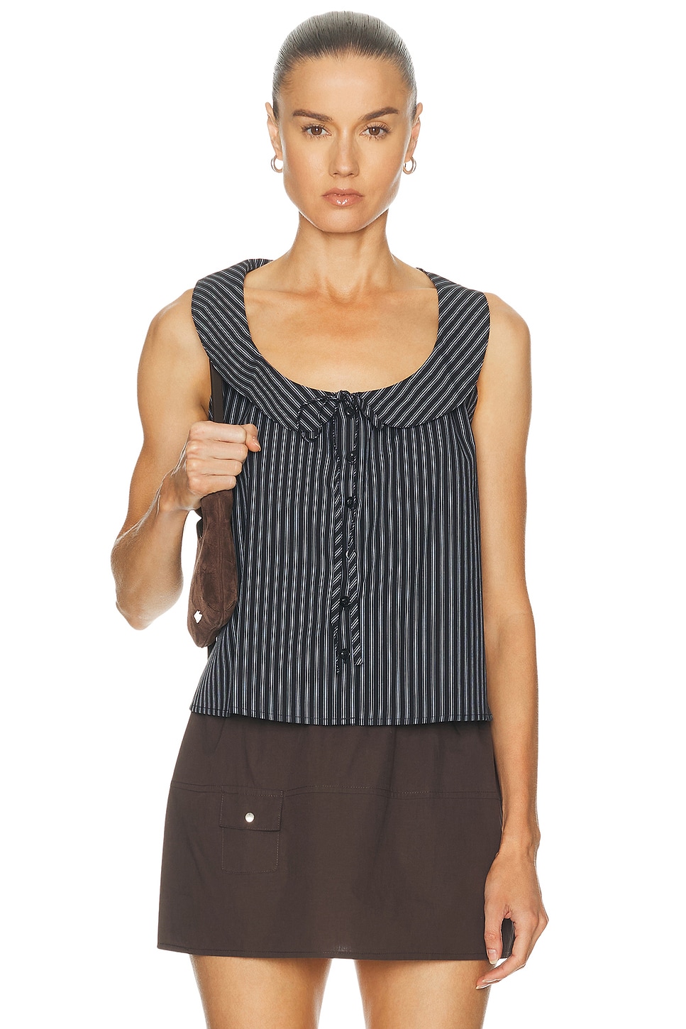 Deiji Studios Round Collar Top in Mono Stripe - Black. XS also in S