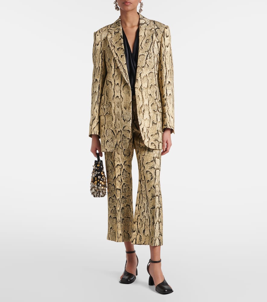 Snake-print mid-rise flared jacquard pants