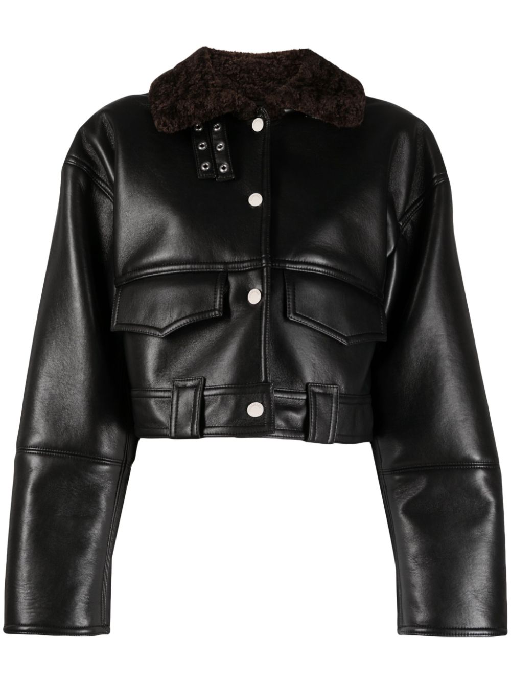 Cropped leather jacket - Black