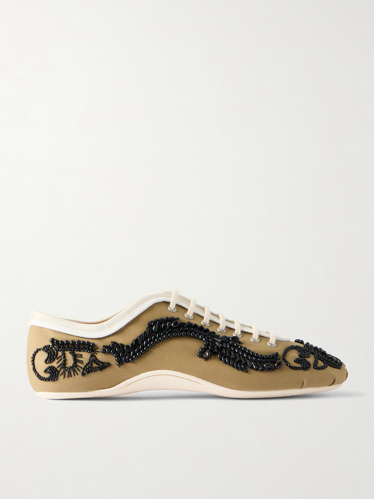 Embellished Leather-trimmed Sneakers - Brown