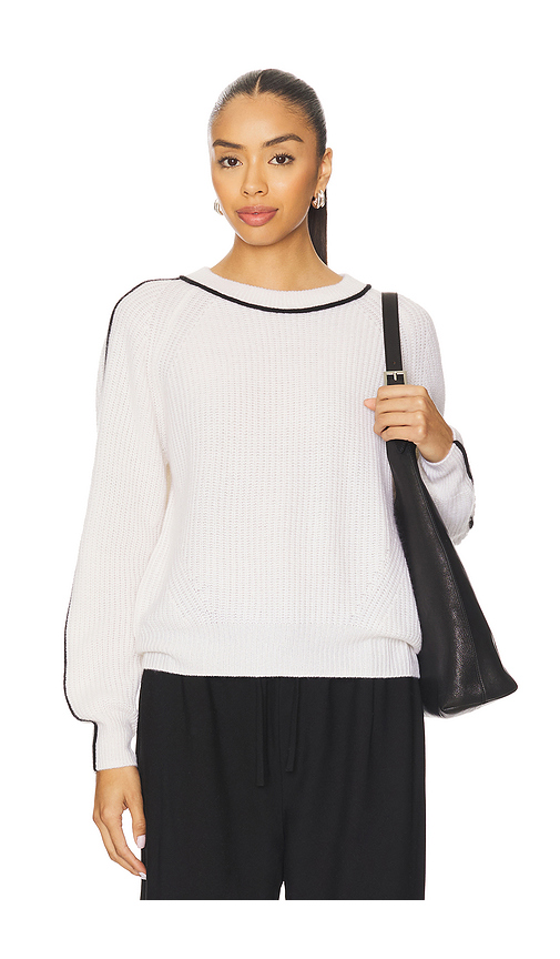 Autumn Cashmere Shaker Crew Sweater With Contrast Piping in Black,White. - S also in