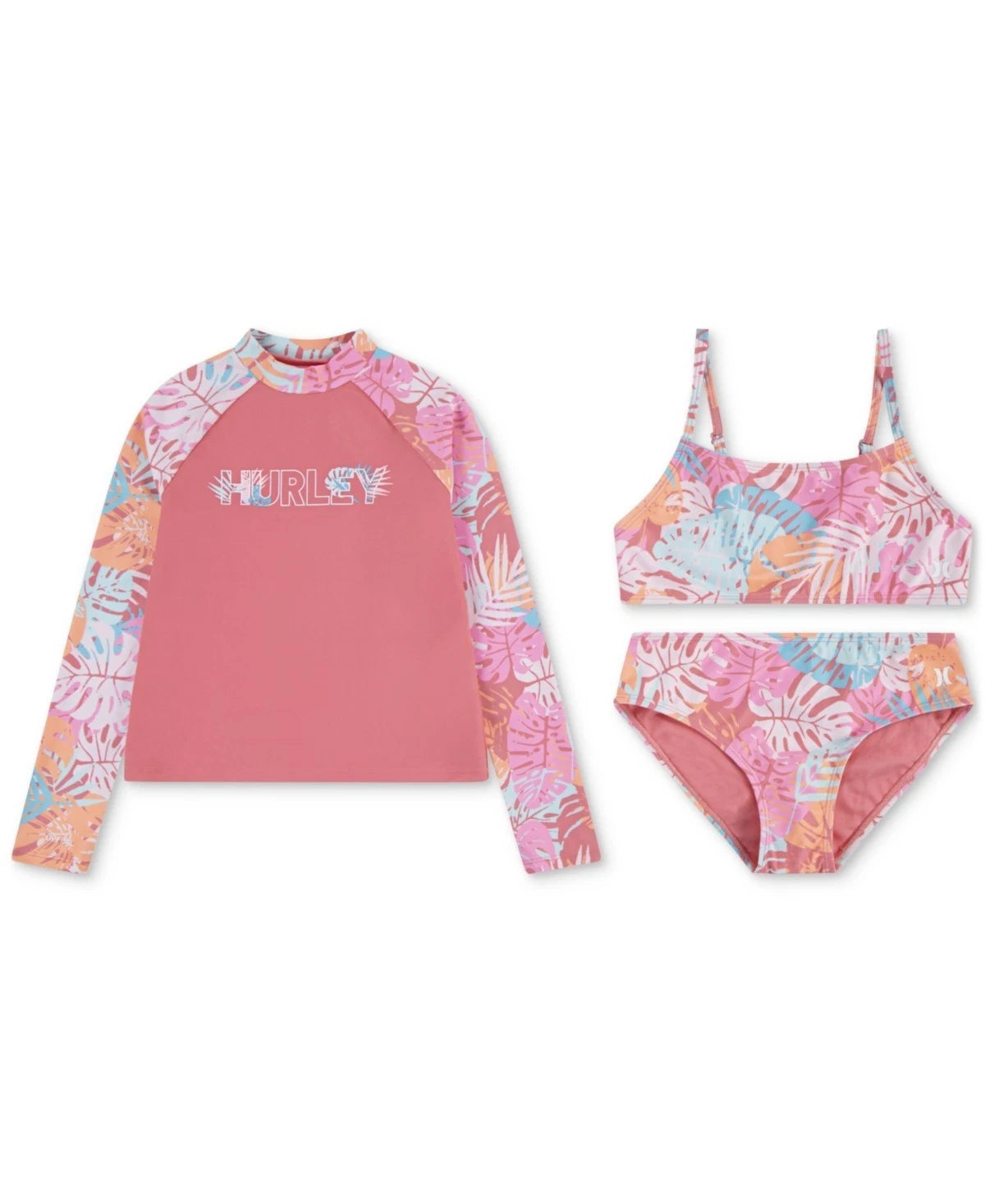 Girls 3-Piece Rashguard Set Sunset Coral Tropical Swimwear GBO1354
