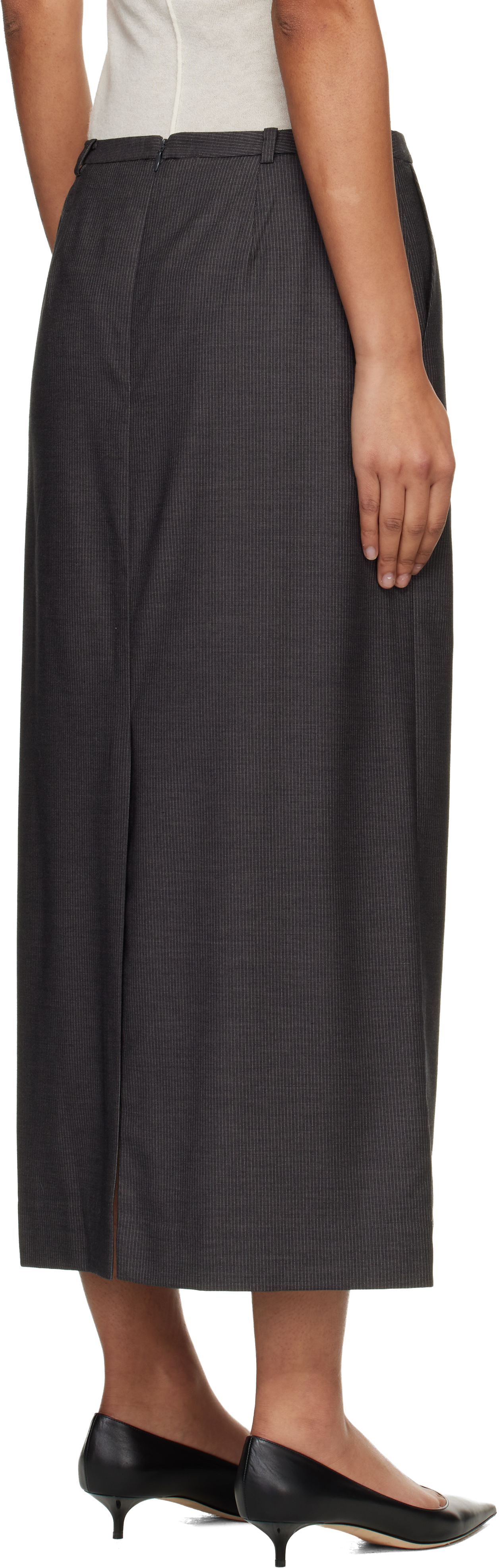 Gray H-Line Striped Maxi Skirt