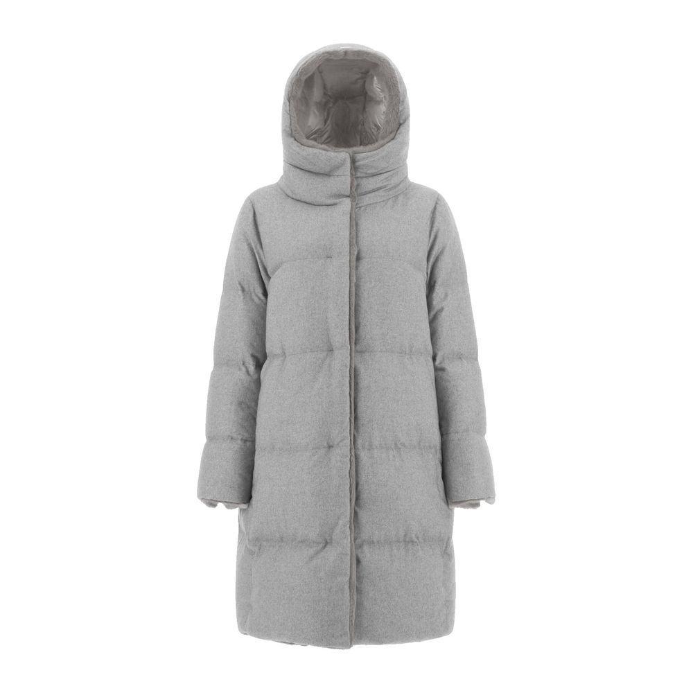 Cashmere and Silk with Goose Down Down Coat — Gray