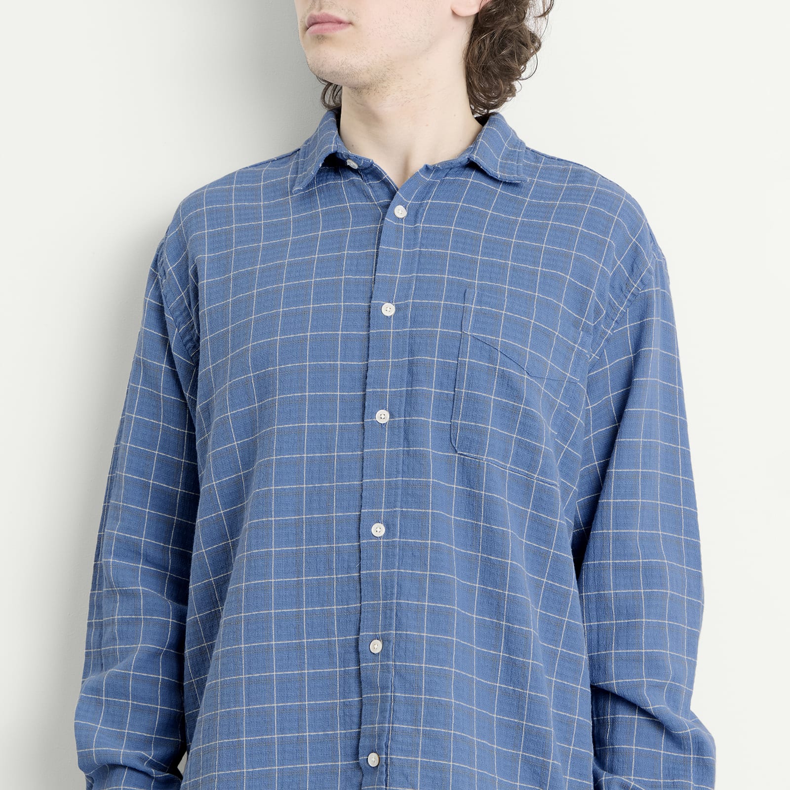 Men's Scout Loose Weave Check Shirt Light Blue Check