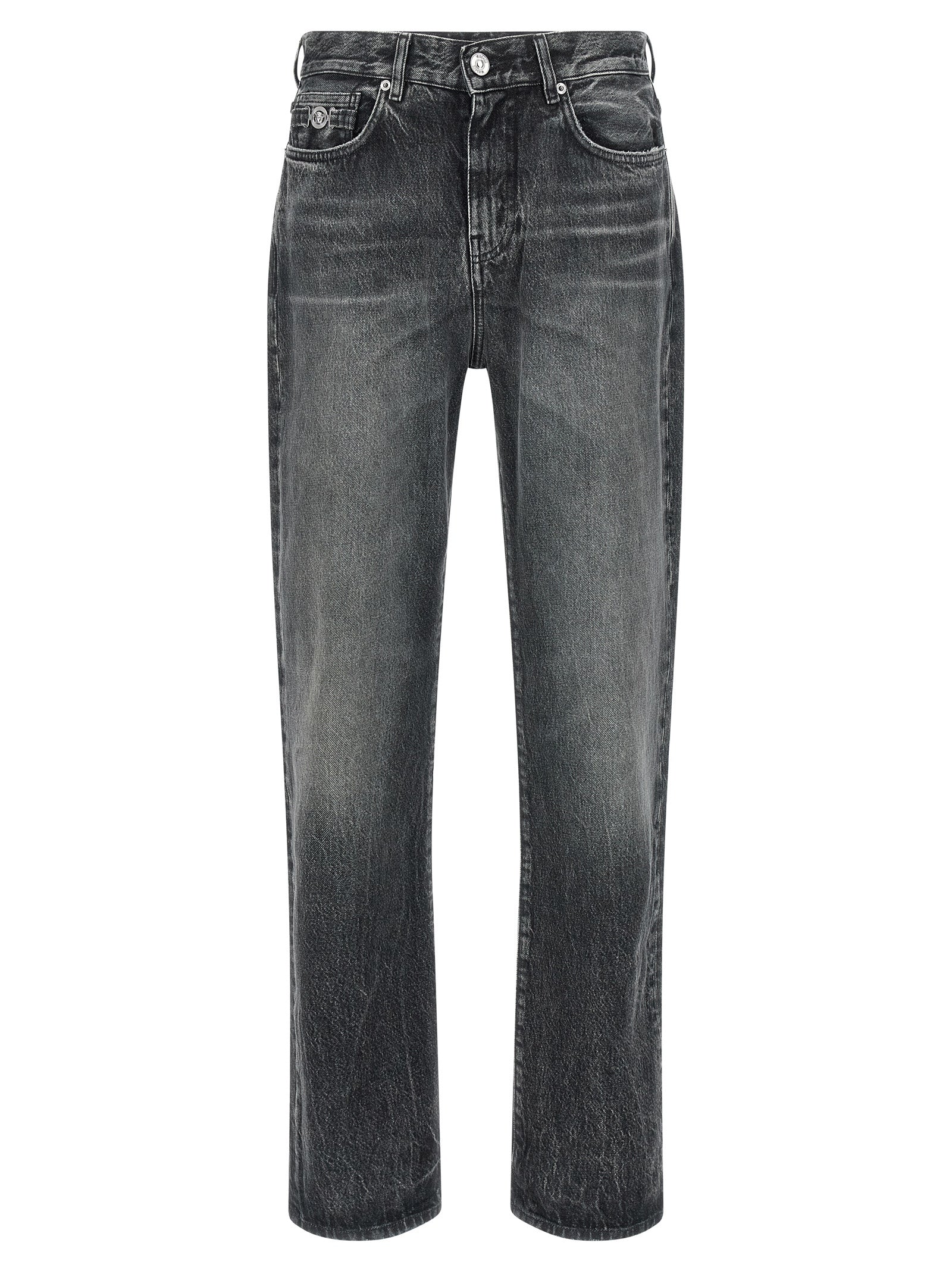Stonewashed Straight-Leg Cotton Jeans — Gray
