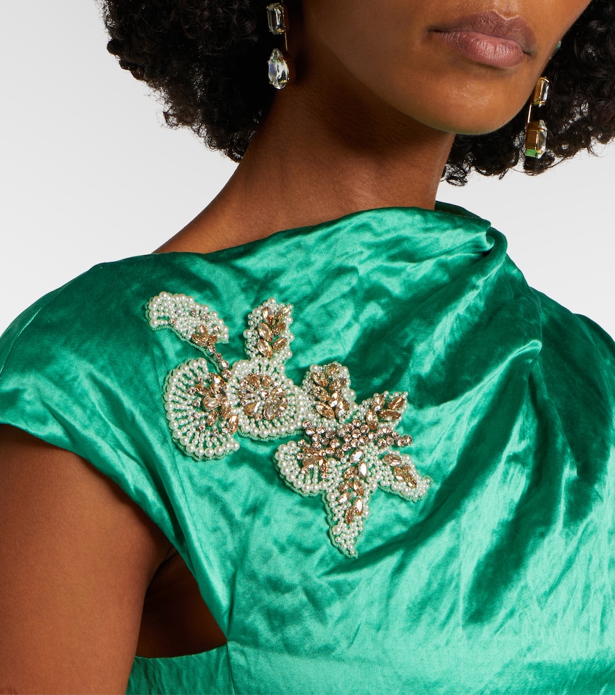 Draped embellished satin gown