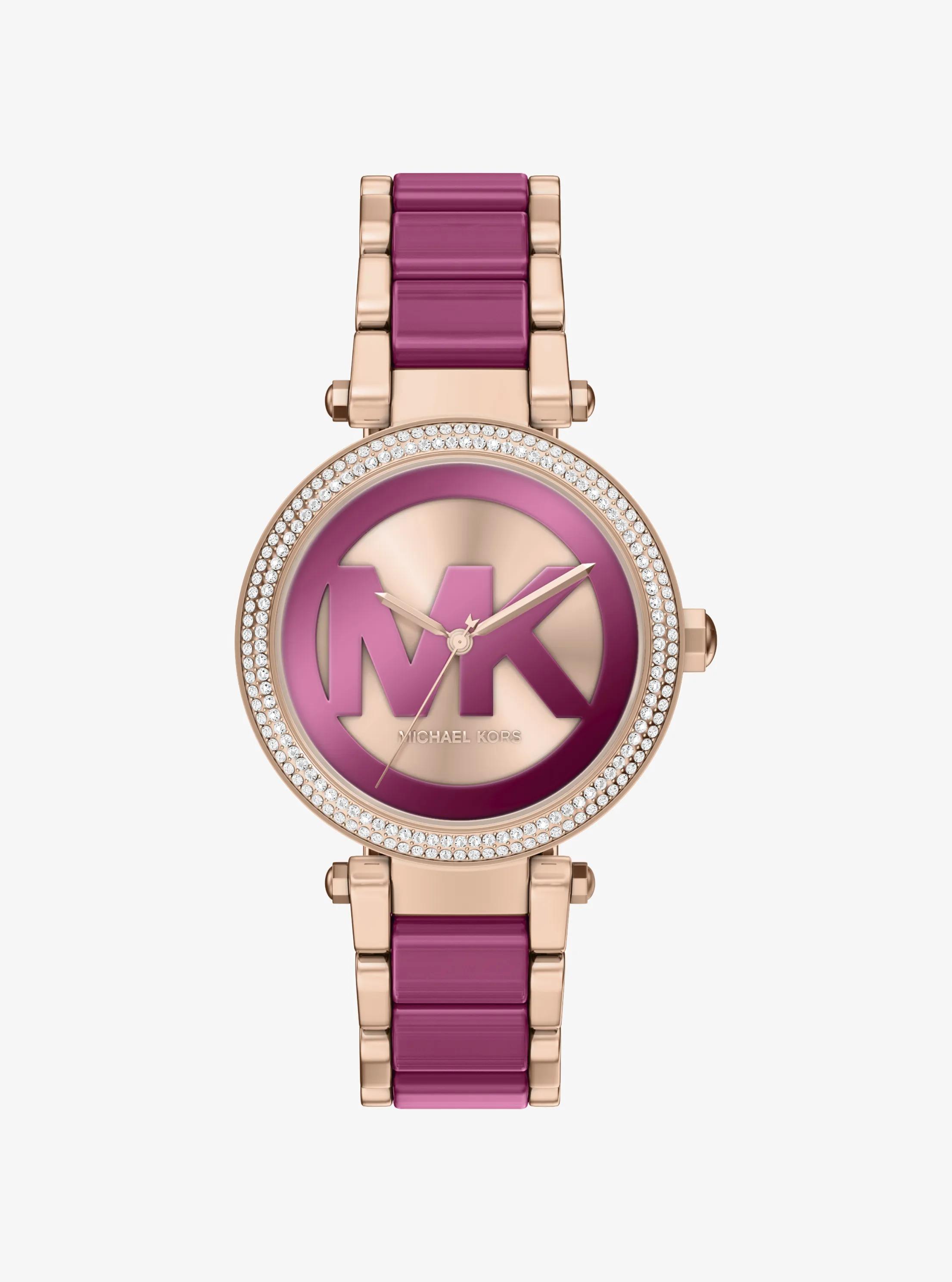 Oversized Parker Pavé Pink-Tone Watch in Rose Gold - One Size
