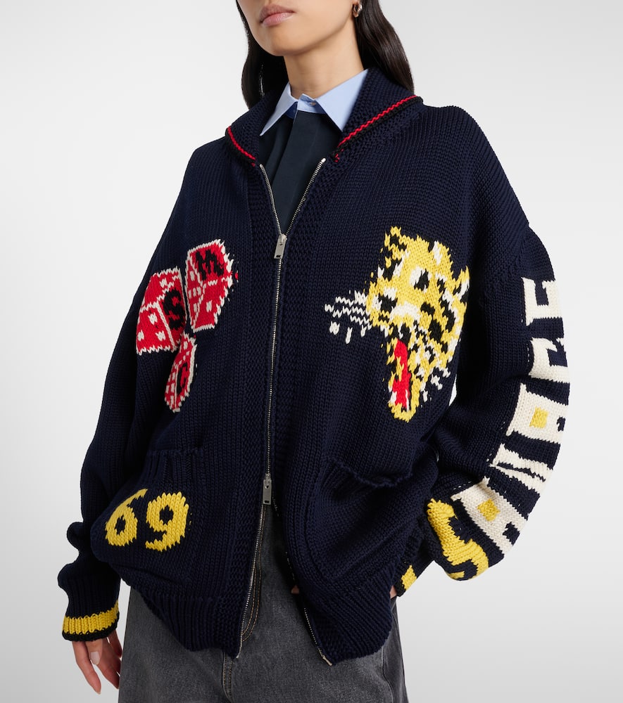 Intarsia cotton zip-up cardigan